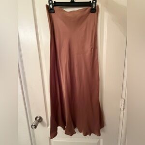 Zara Brown Satin Midi Skirt